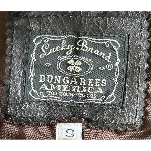 Lucky Brand Dungarees America Y2K Womens Leather Jacket Brown Sz S Button Front - Picture 6 of 10
